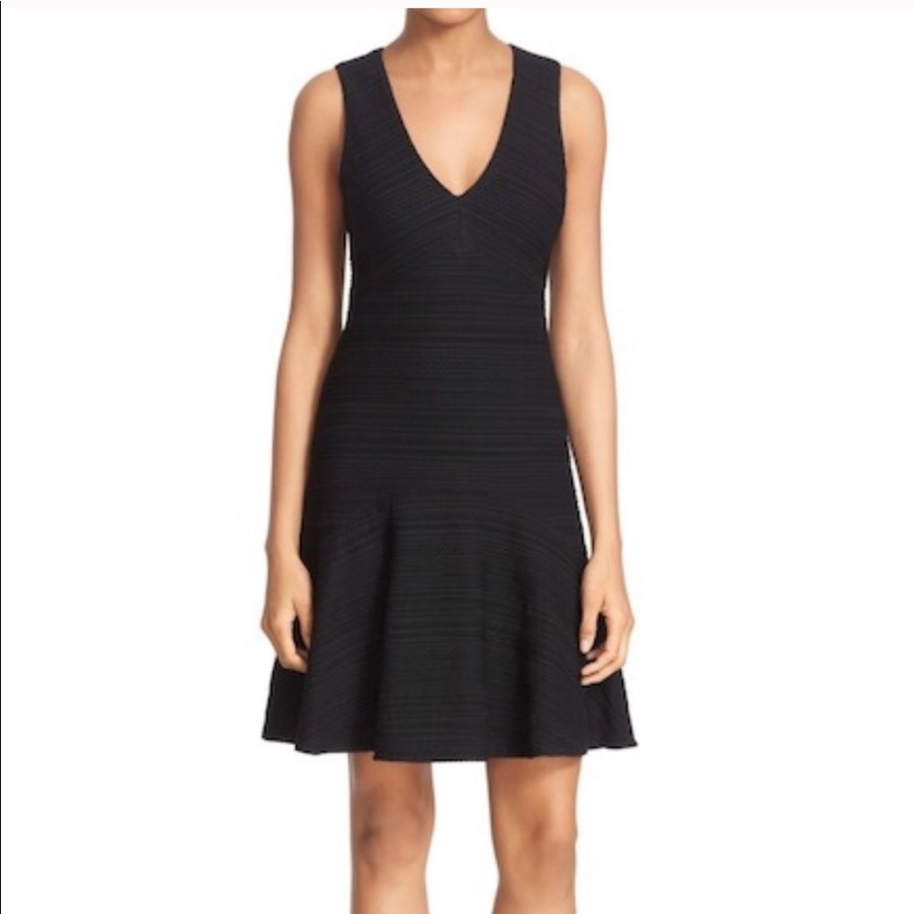 Rebecca Taylor Black V-Neck Fit-and-Flare Dress